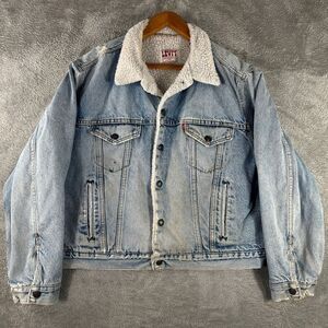 Vintage Levis Denim Jacket Mens Medium 50R Sherpa Lined USA Trucker Grunge 1970s